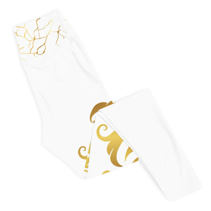 Legging de Yoga Prestige™ Blanc et Or Floraison