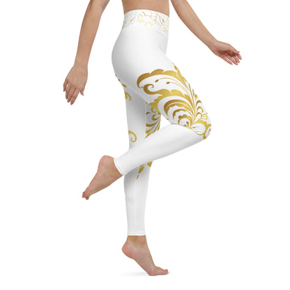 Legging de Yoga Prestige™ Blanc et Or Floraison