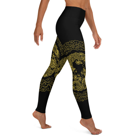 Legging de Yoga Prestige™ Noir et Or Dragon