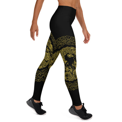 Legging de Yoga Prestige™ Noir et Or Dragon