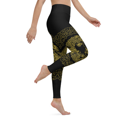 Legging de Yoga Prestige™ Noir et Or Dragon