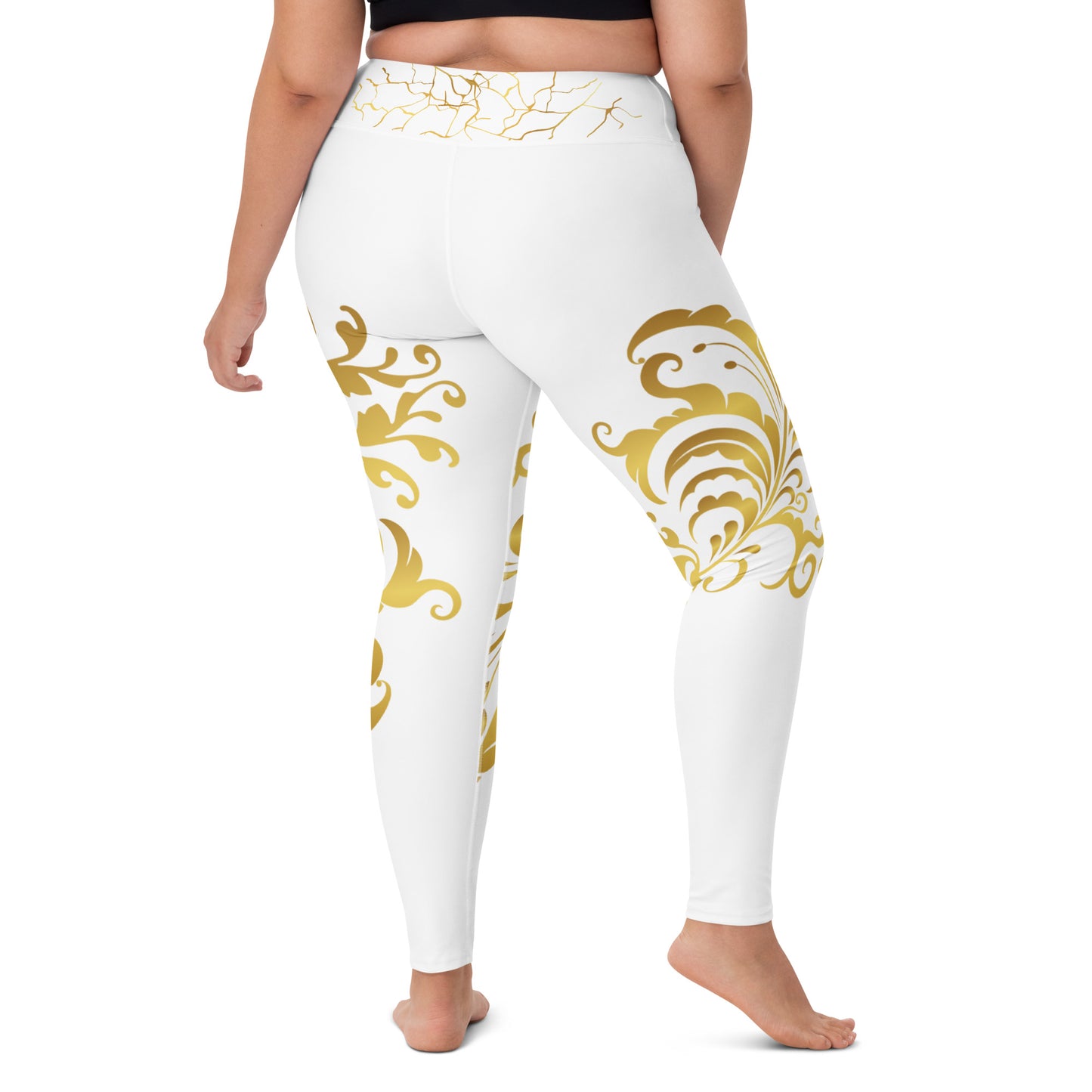 Legging de Yoga Prestige™ Blanc et Or Floraison