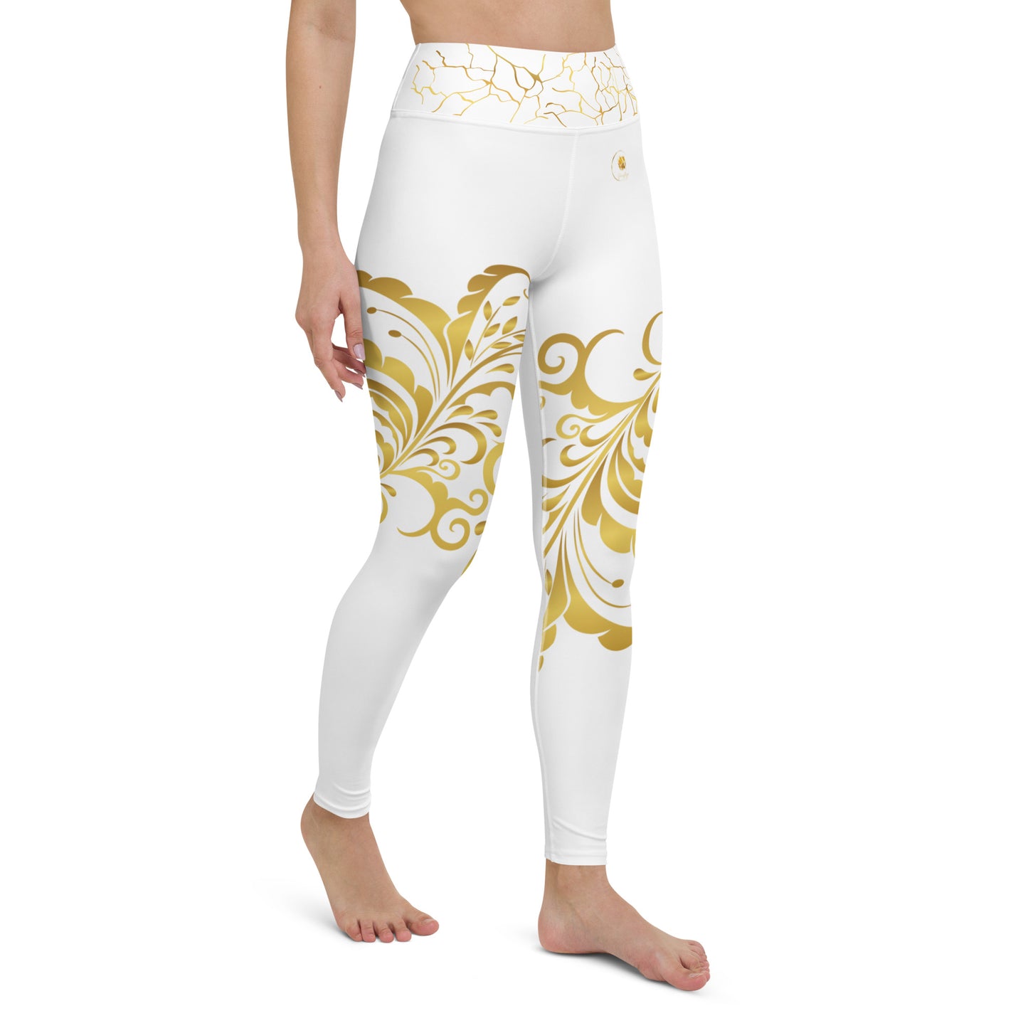 Legging de Yoga Prestige™ Blanc et Or Floraison