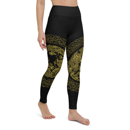 Legging de Yoga Prestige™ Noir et Or Dragon