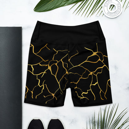 Prestige™ Yoga-Shorts aus schwarzem und goldenem Filament