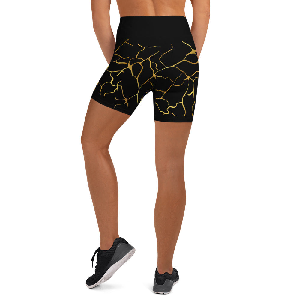 Prestige™ Yoga-Shorts aus schwarzem und goldenem Filament