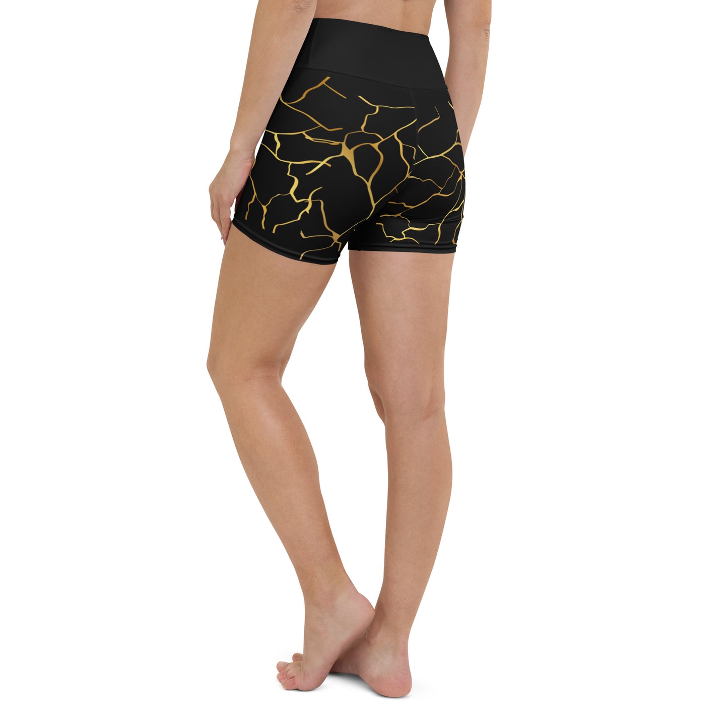 Prestige™ Yoga-Shorts aus schwarzem und goldenem Filament