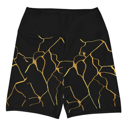 Prestige™ Yoga-Shorts aus schwarzem und goldenem Filament