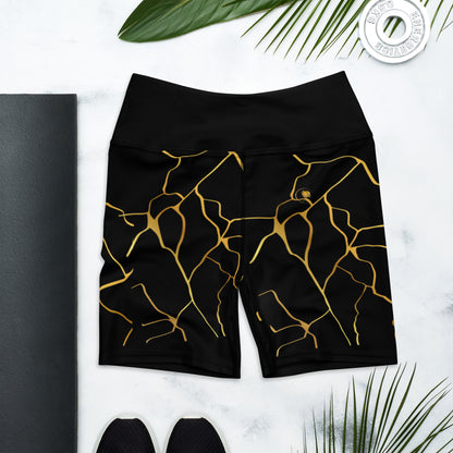 Prestige™ Yoga-Shorts aus schwarzem und goldenem Filament