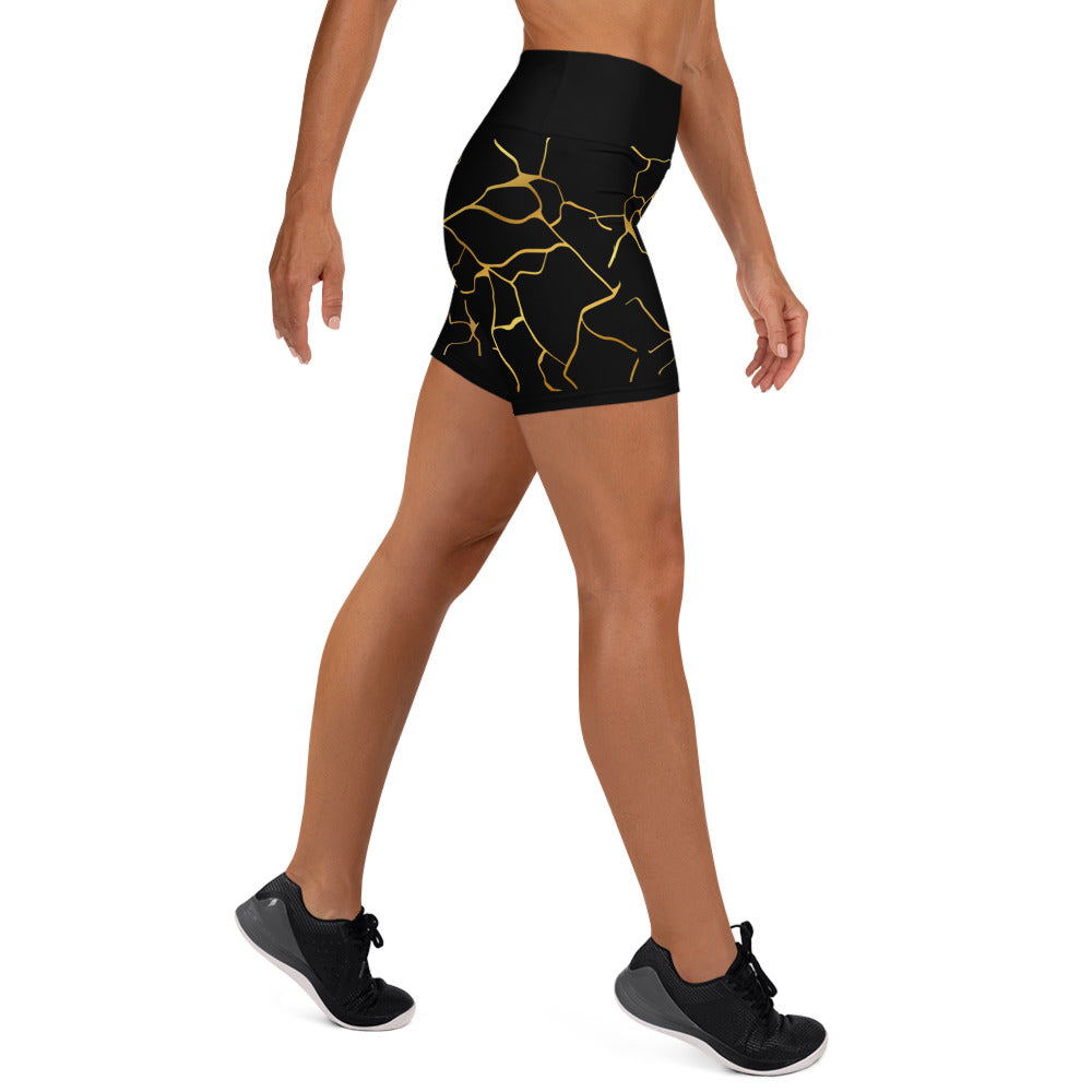 Prestige™ Yoga-Shorts aus schwarzem und goldenem Filament