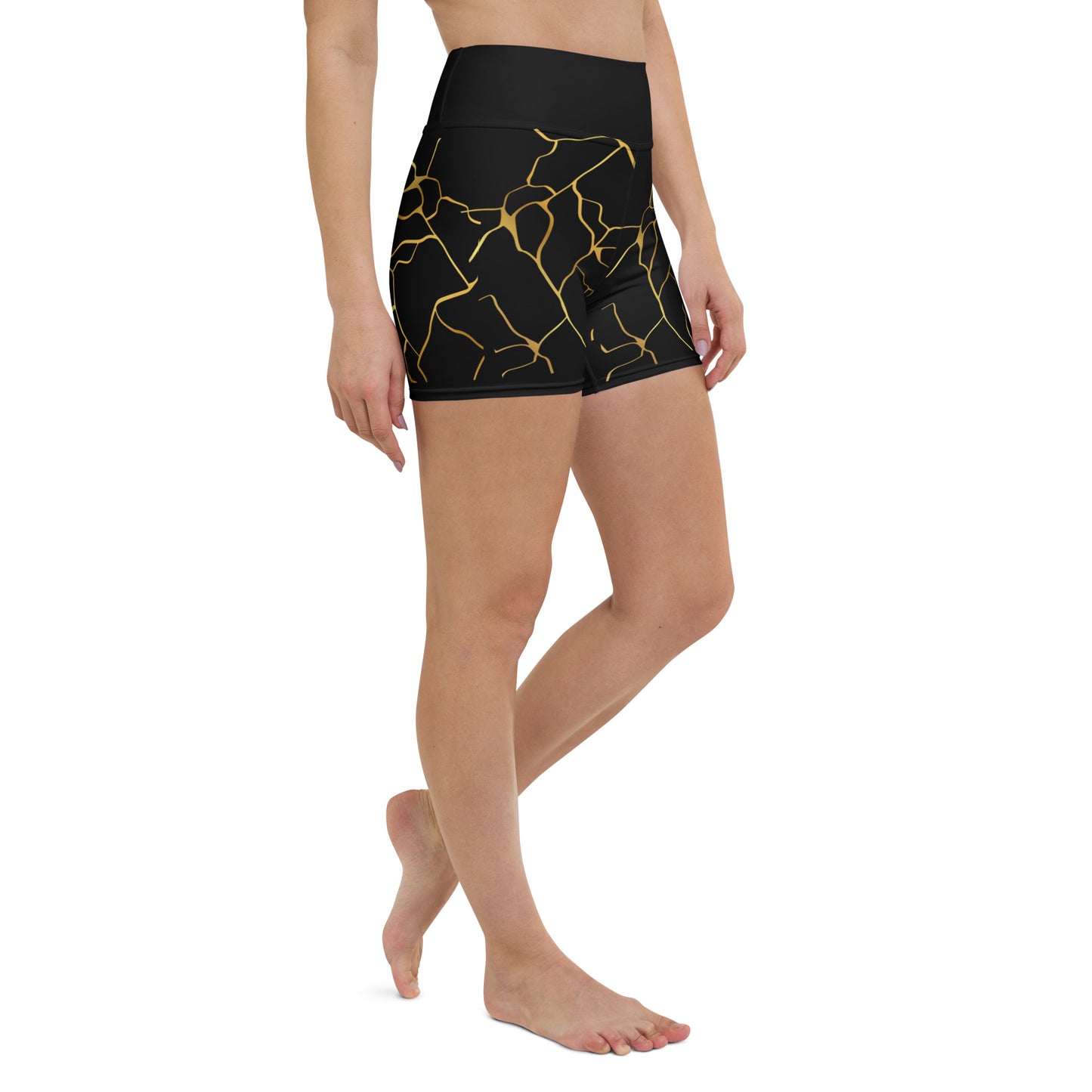 Prestige™ Yoga-Shorts aus schwarzem und goldenem Filament