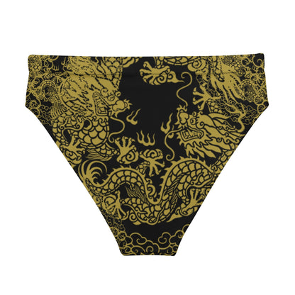 Bas de maillot de bain éco - responsable taille haute Prestige™ Dragon Noir et Or - Prestige Picture Sxm