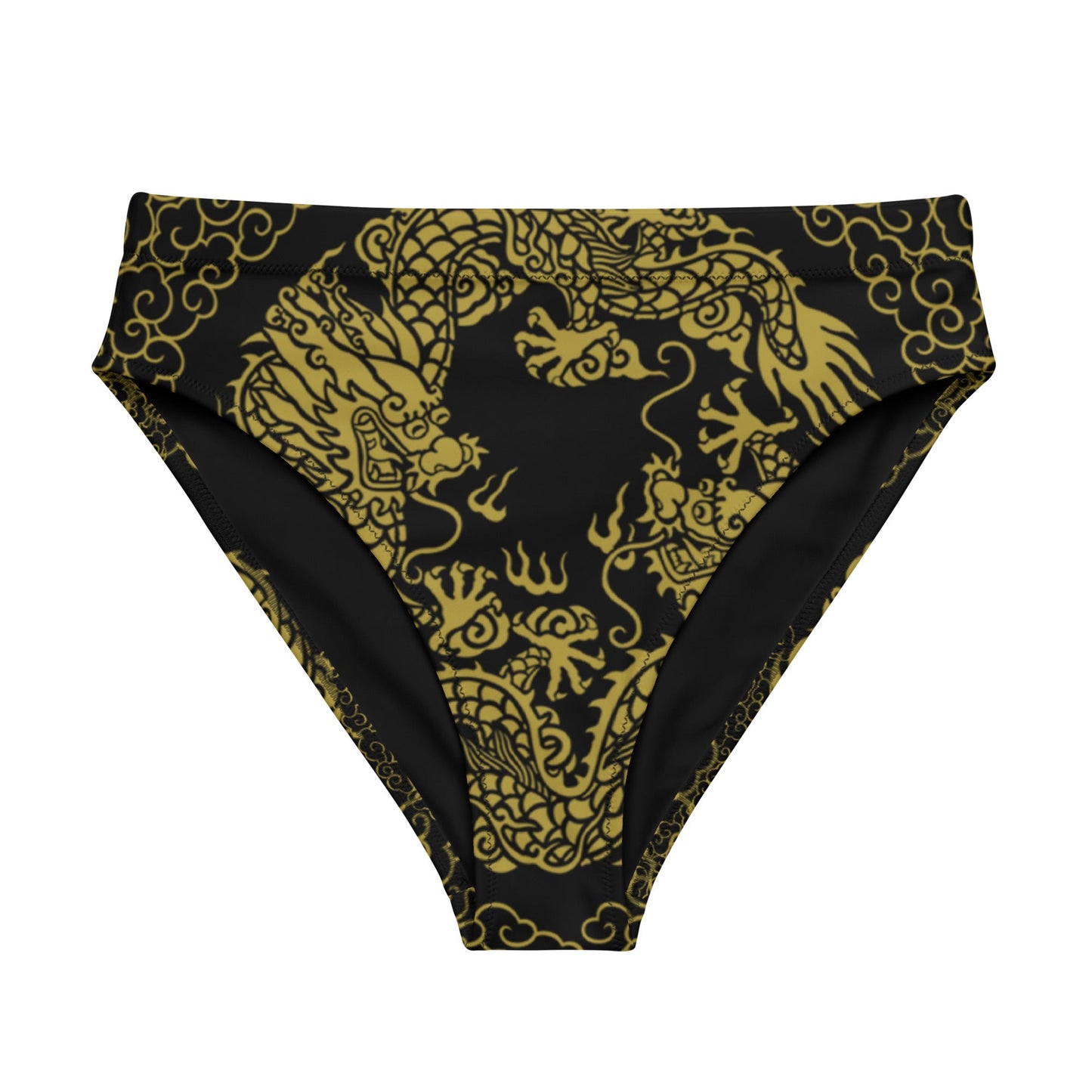 Bas de maillot de bain éco - responsable taille haute Prestige™ Dragon Noir et Or - Prestige Picture Sxm