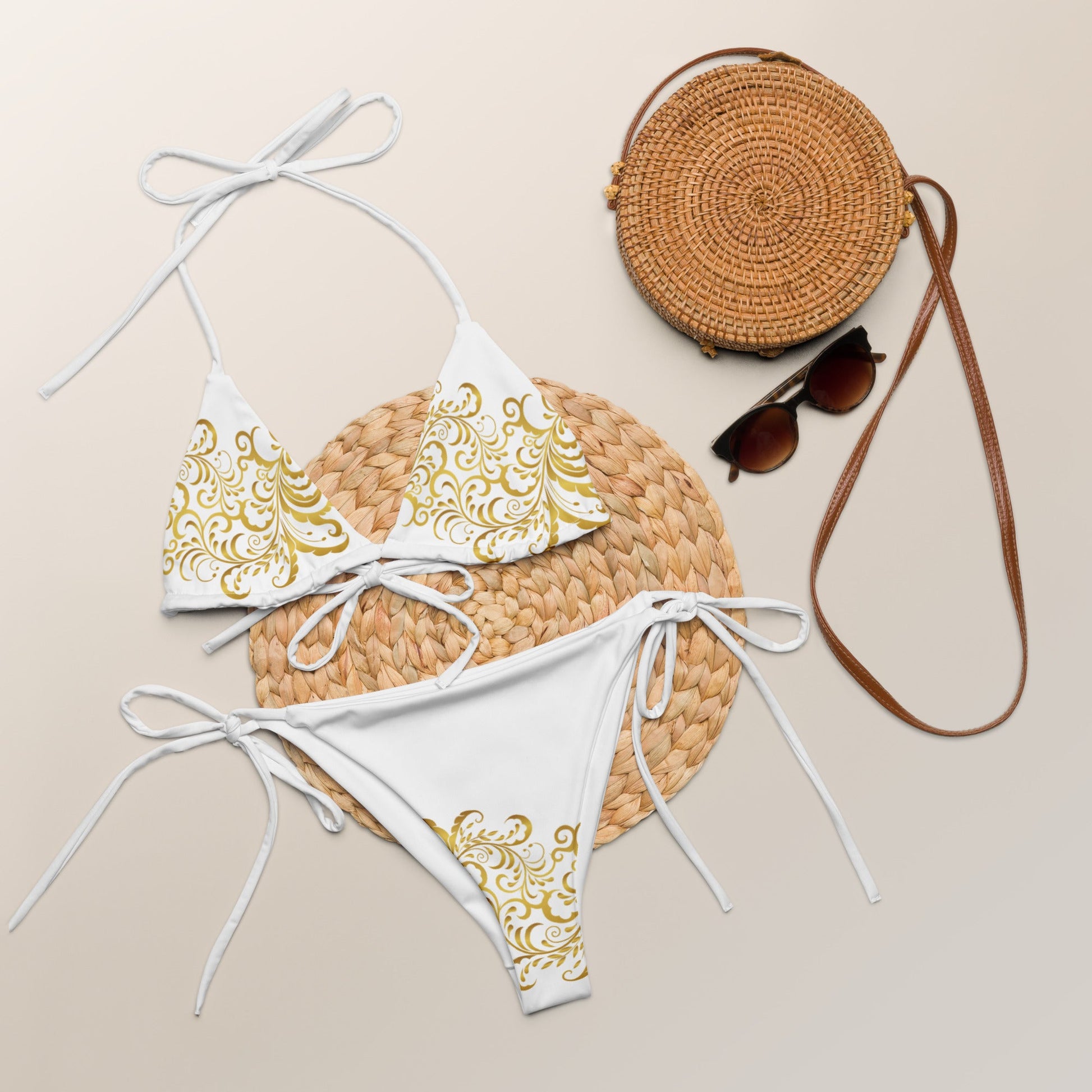 Bikini à string Prestige™ Floraison Blanc et Or - Prestige SXM