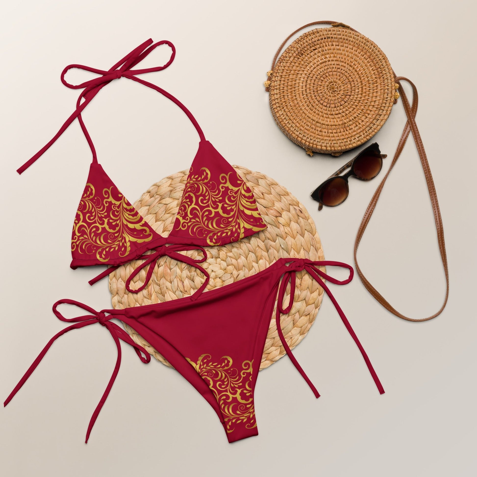 Bikini à string Prestige™ Floraison Vin et Or - Prestige SXM