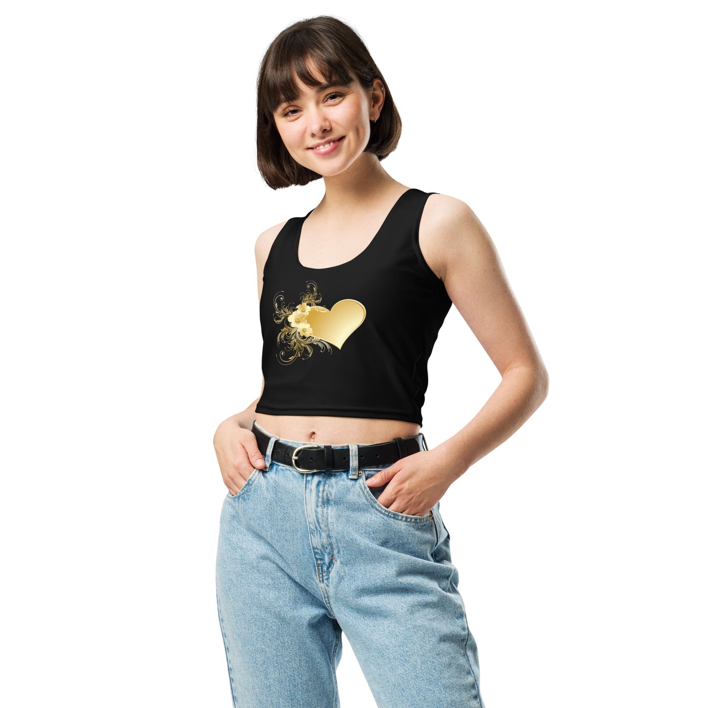 Black and Gold heart of love Crop Top - Prestige Picture Sxm