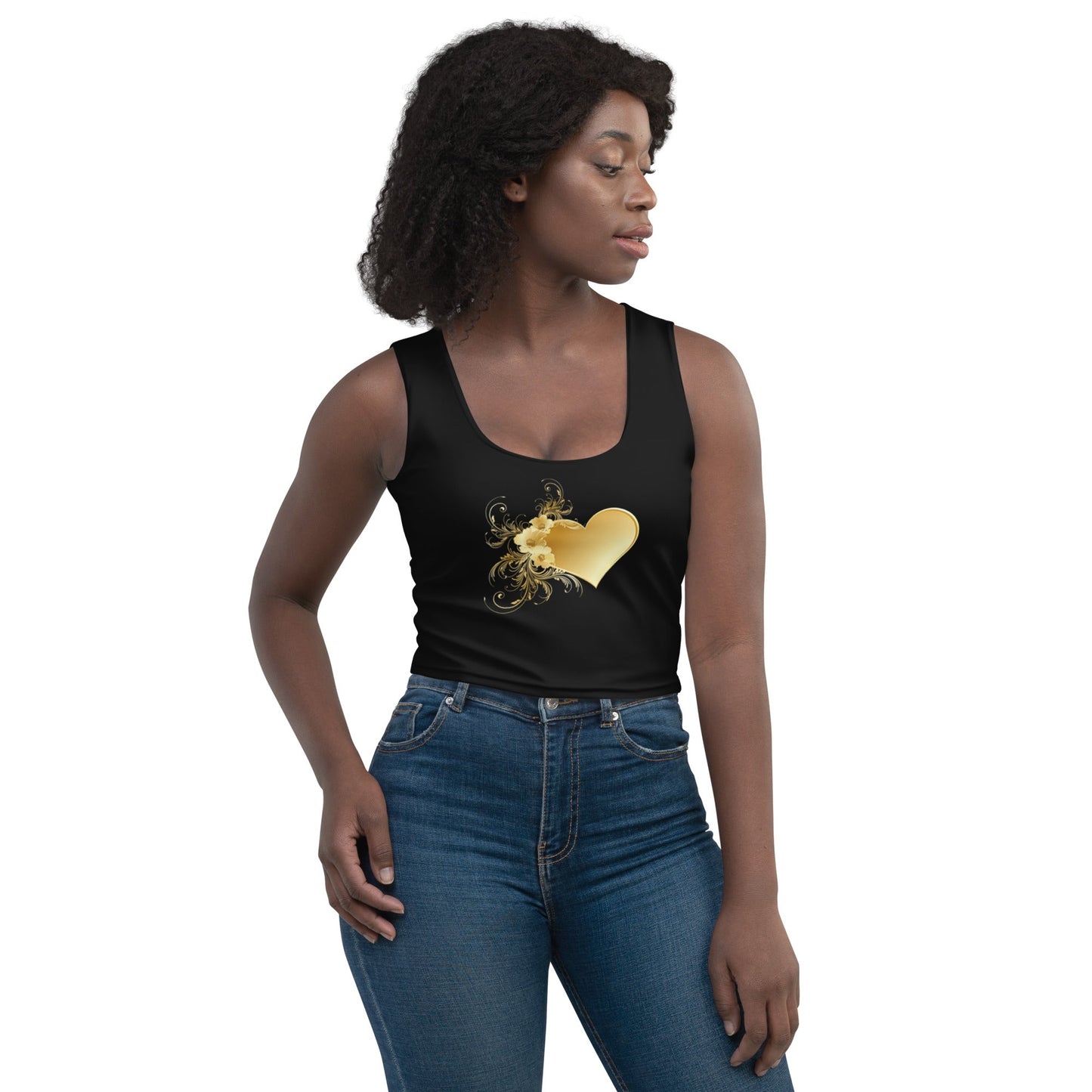 Black and Gold heart of love Crop Top - Prestige Picture Sxm