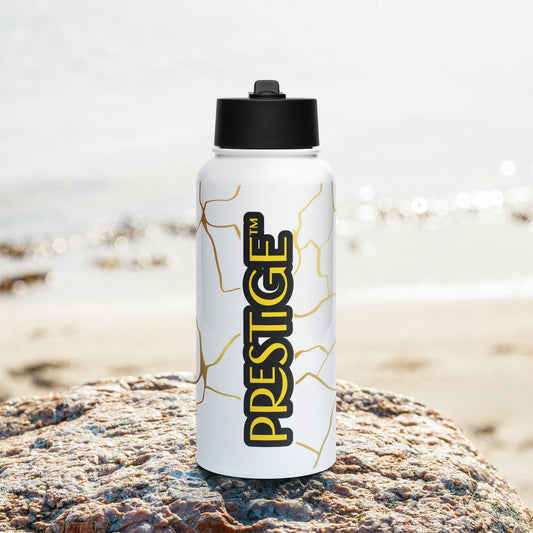 Bouteille d'eau Prestige™ en acier inoxydable Blanc et Or Filament avec paille - Prestige SXM