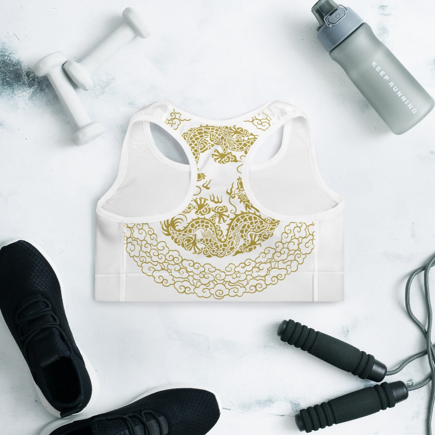 Brassière de Sport Rembourrée Prestige™ Blanc et Or DRAGON - Prestige SXM