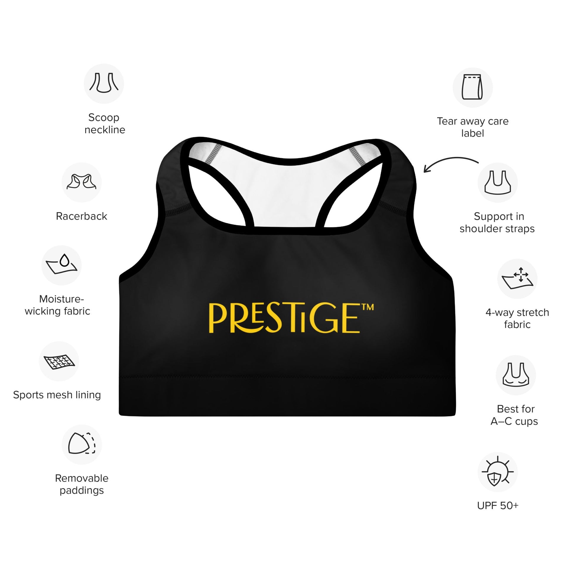 Brassière de Sport Rembourrée Prestige™ Noir et Or DRAGON - Prestige SXM