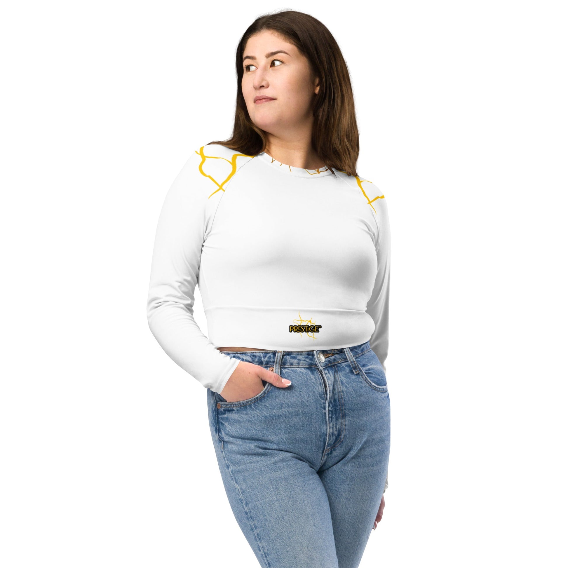 Crop Top Prestige™ haut court à Manches Longues "Capitaine" Blanc et Or - Prestige SXM