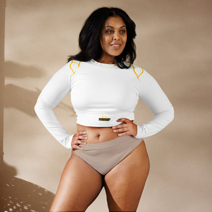 Crop Top Prestige™ haut court à Manches Longues "Capitaine" Blanc et Or - Prestige SXM