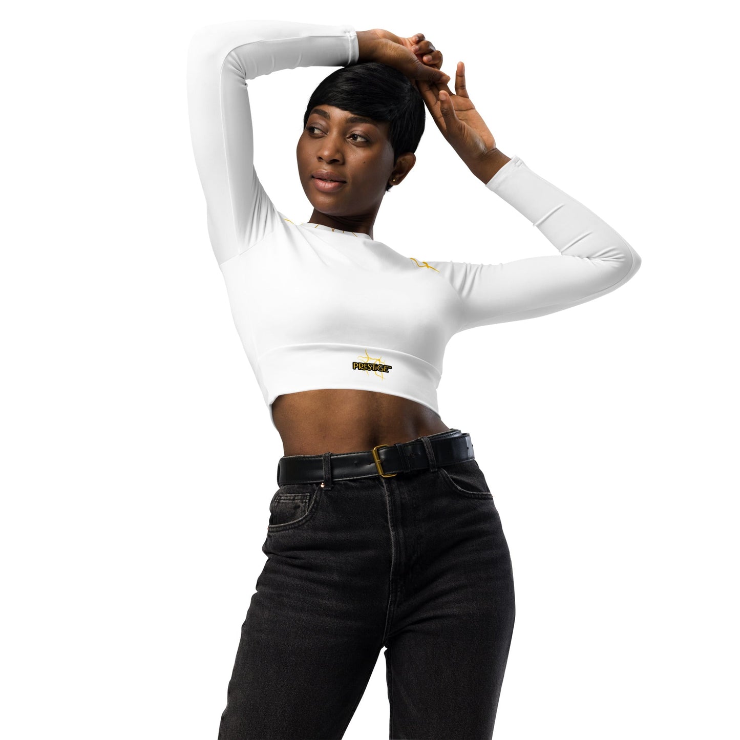 Crop Top Prestige™ haut court à Manches Longues "Capitaine" Blanc et Or - Prestige SXM