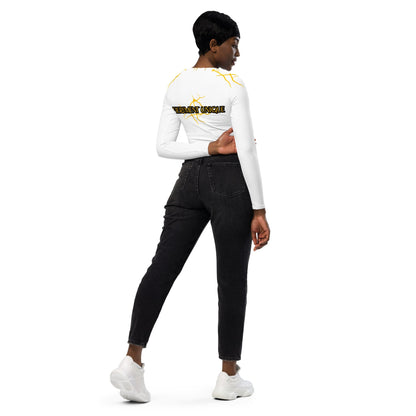 Crop Top Prestige™ haut court à Manches Longues "Capitaine" Blanc et Or - Prestige SXM