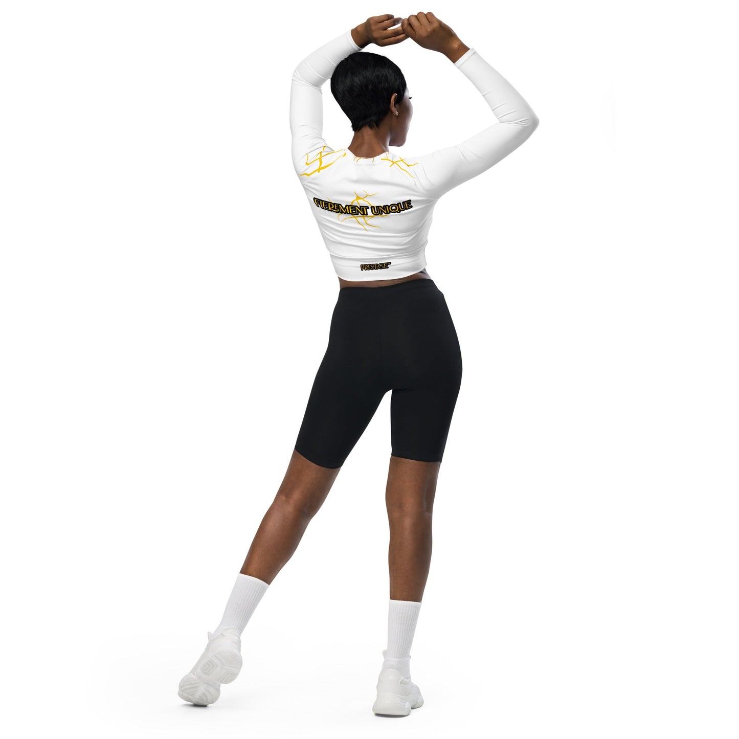 Crop Top Prestige™ haut court à Manches Longues "Capitaine" Blanc et Or - Prestige SXM