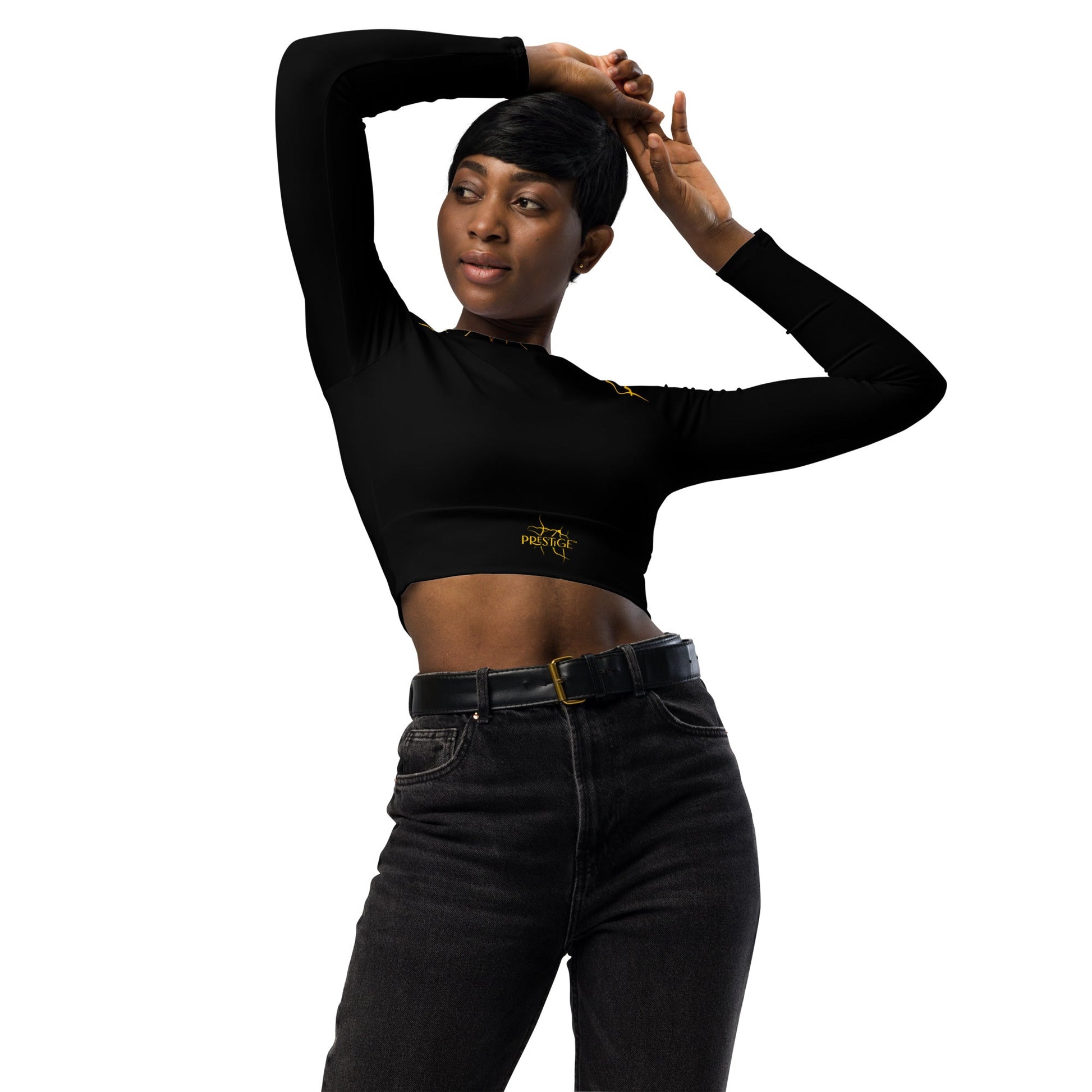 Crop Top Prestige™ haut court à Manches Longues "Capitaine" Noir et Or - Prestige SXM