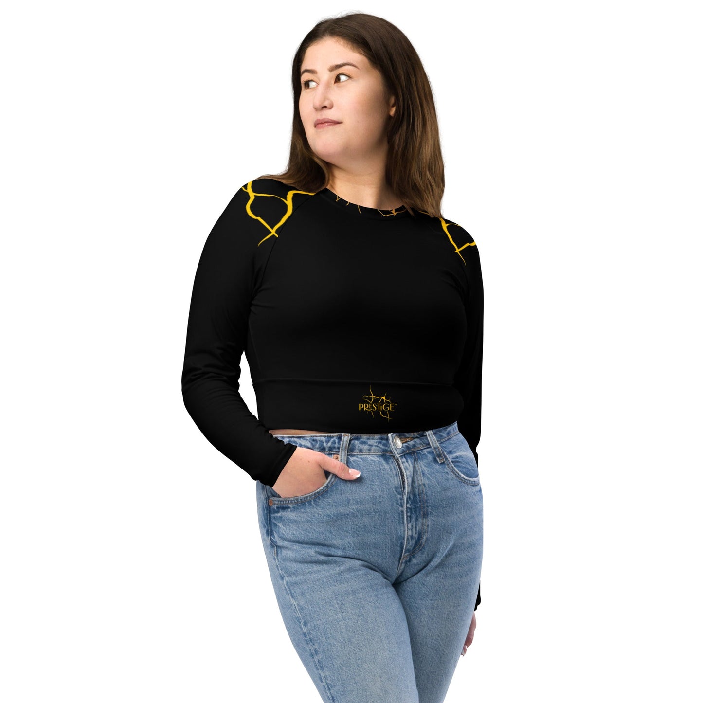 Crop Top Prestige™ haut court à Manches Longues "Capitaine" Noir et Or - Prestige SXM