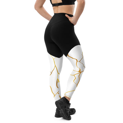 Legging de sport Prestige™ Blanc & Or Filament - Prestige SXM