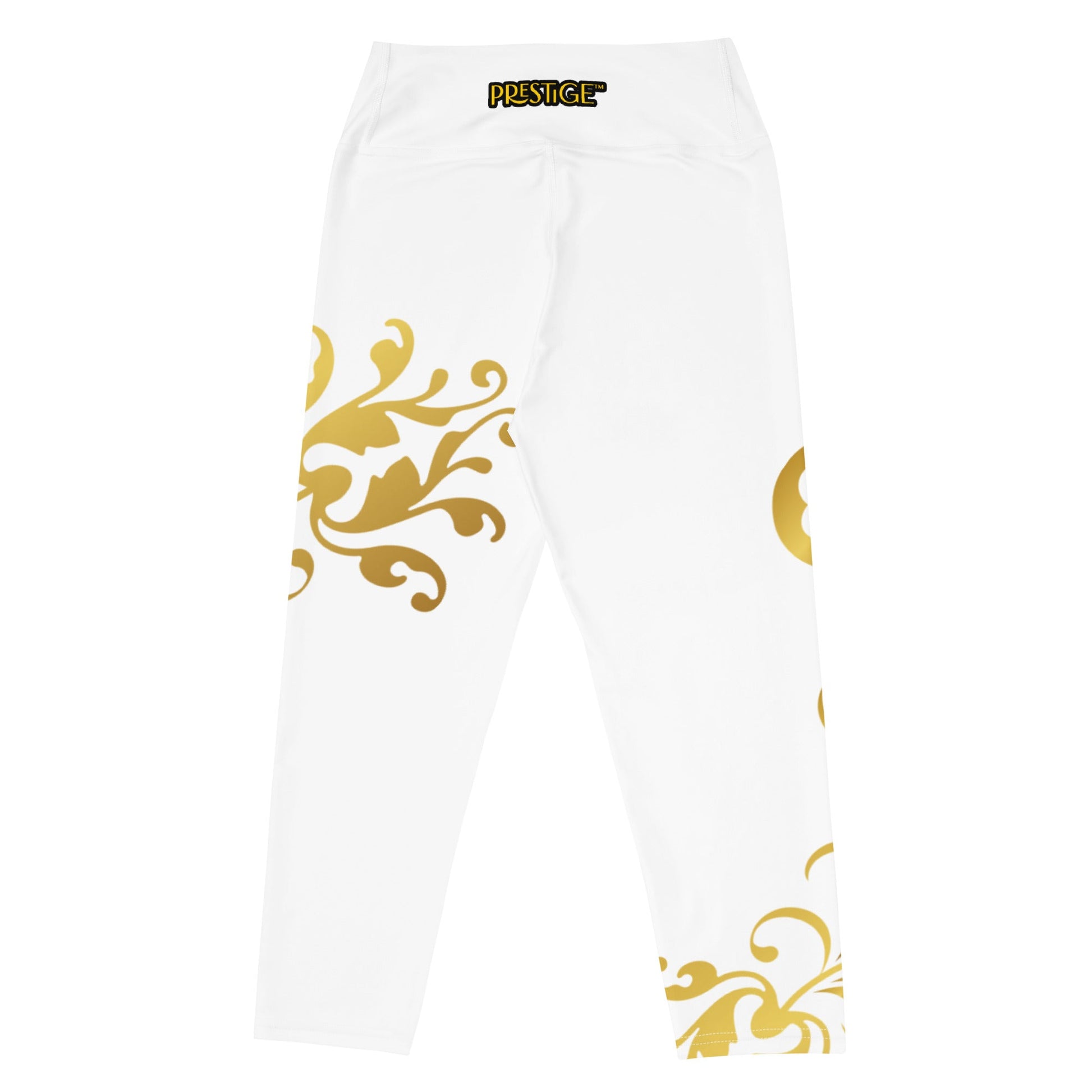 Legging de Yoga Court Prestige™ Blanc et Or Floraison - Prestige SXM