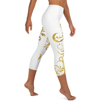 Legging de Yoga Court Prestige™ Blanc et Or Floraison - Prestige SXM