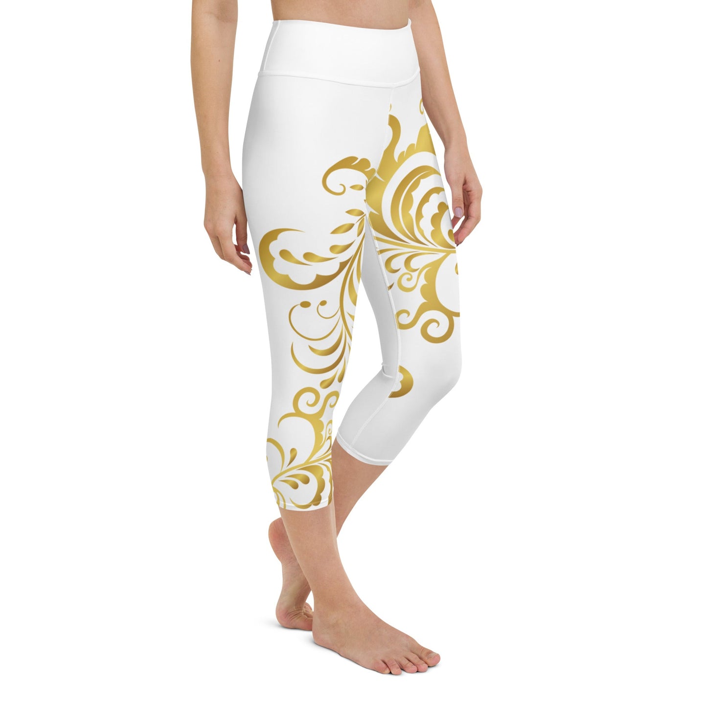 Legging de Yoga Court Prestige™ Blanc et Or Floraison - Prestige SXM