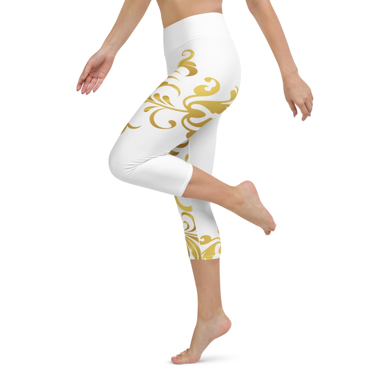 Legging de Yoga Court Prestige™ Blanc et Or Floraison - Prestige SXM