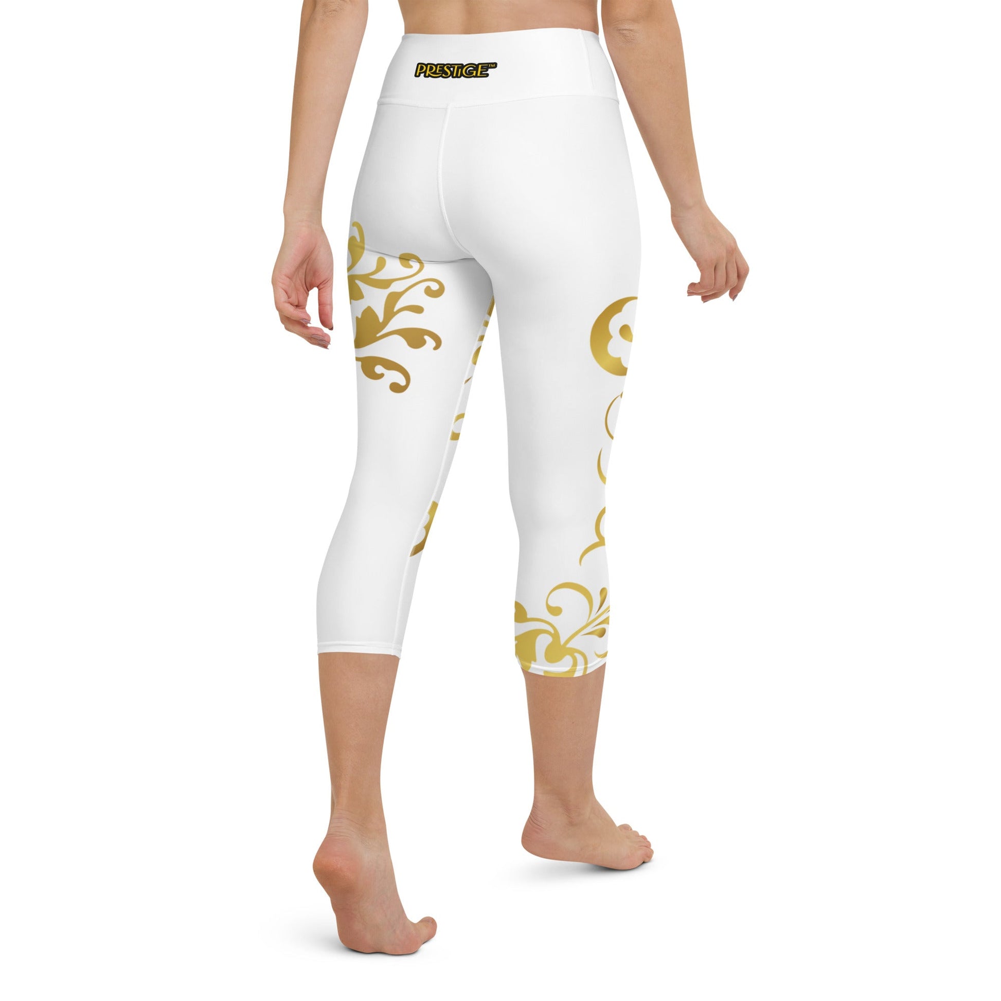 Legging de Yoga Court Prestige™ Blanc et Or Floraison - Prestige SXM