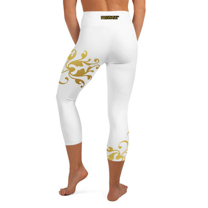 Legging de Yoga Court Prestige™ Blanc et Or Floraison - Prestige SXM