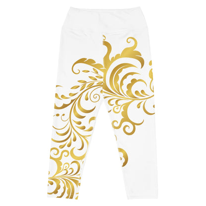 Legging de Yoga Court Prestige™ Blanc et Or Floraison - Prestige SXM