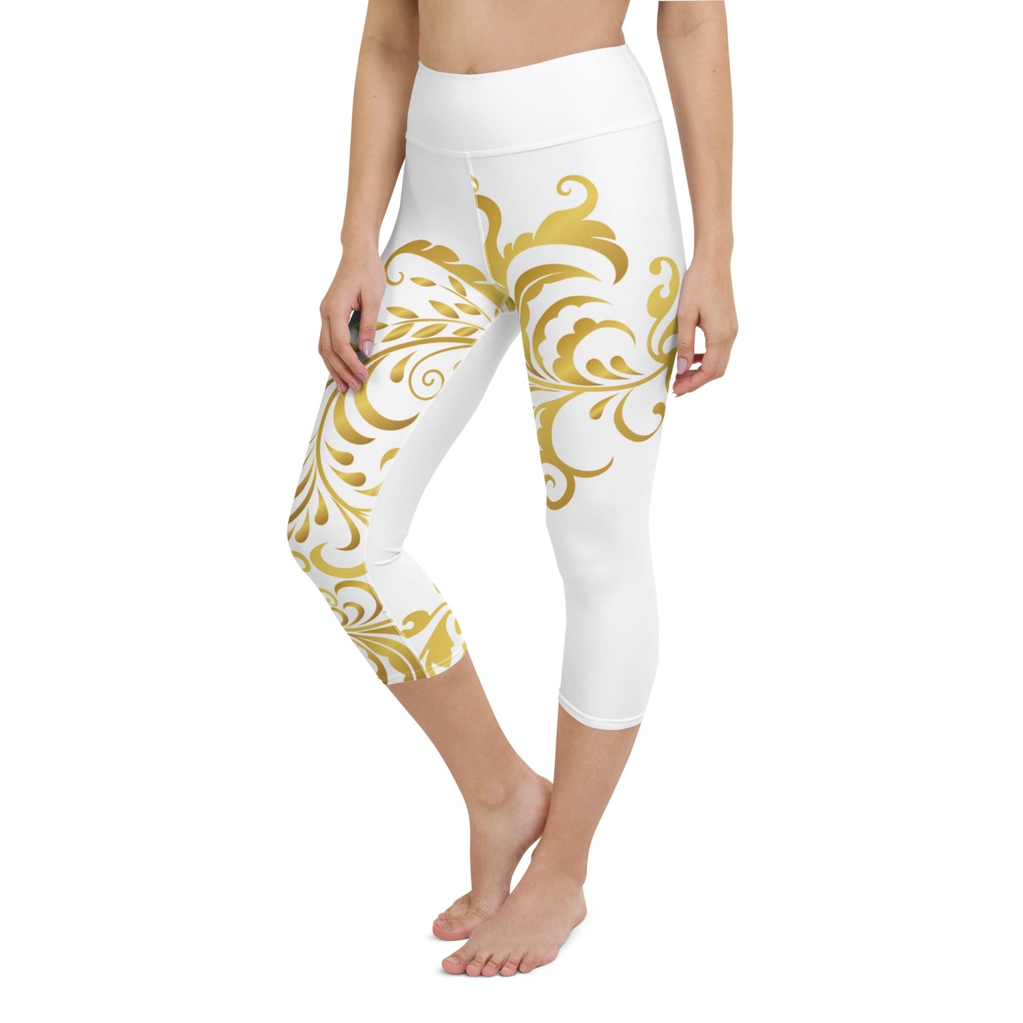 Legging de Yoga Court Prestige™ Blanc et Or Floraison - Prestige SXM