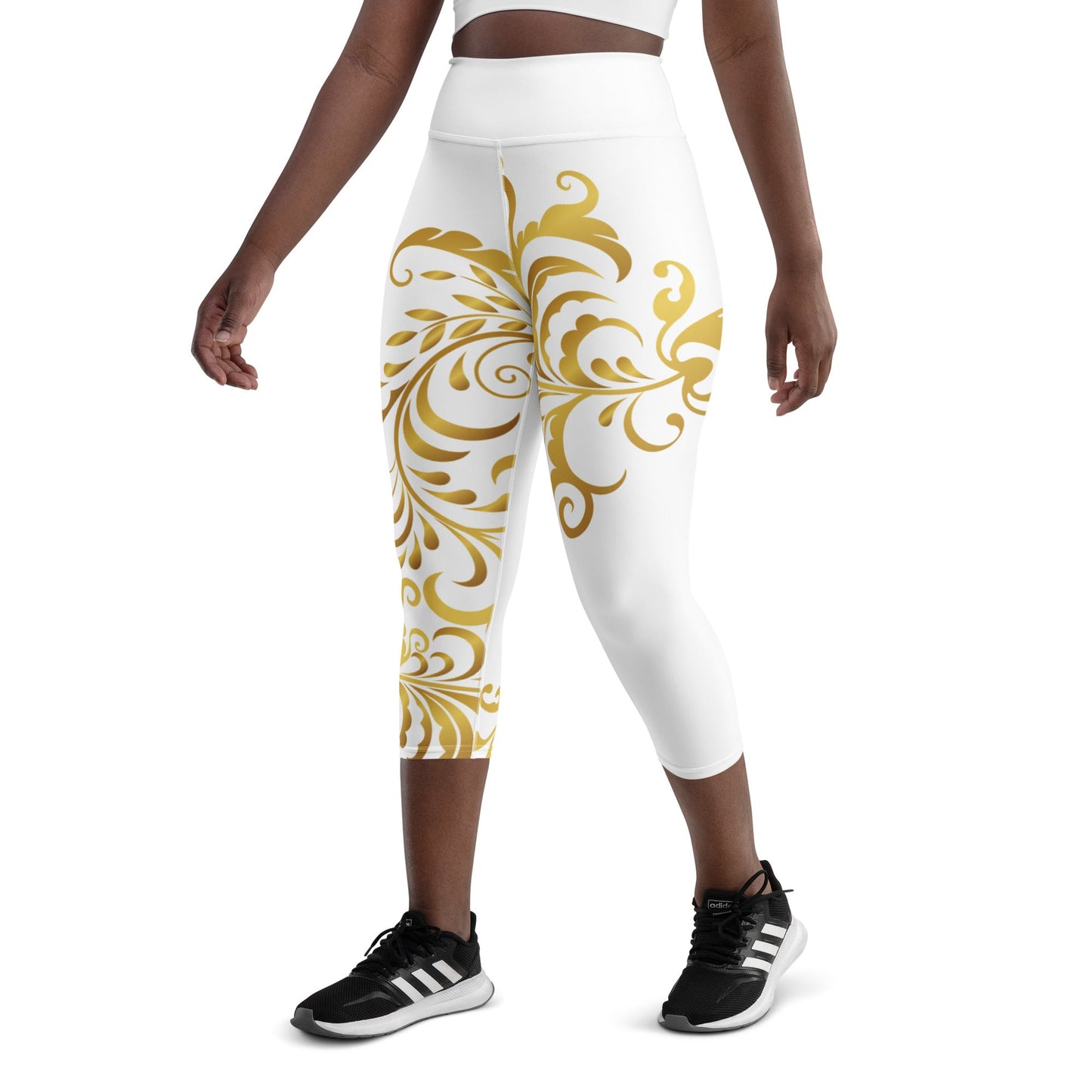 Legging de Yoga Court Prestige™ Blanc et Or Floraison - Prestige SXM