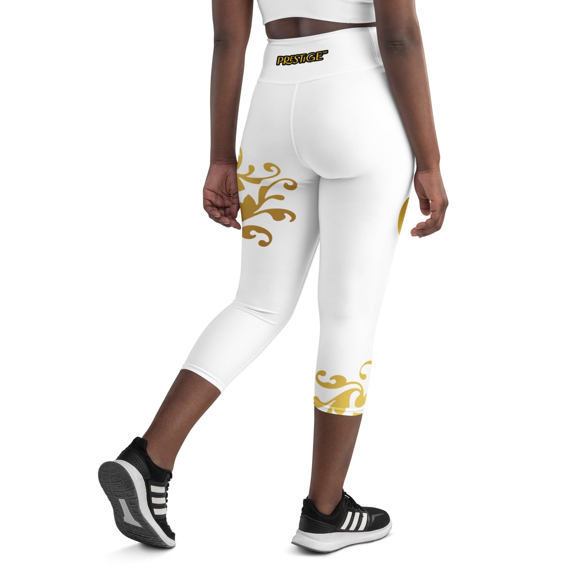 Legging de Yoga Court Prestige™ Blanc et Or Floraison - Prestige SXM