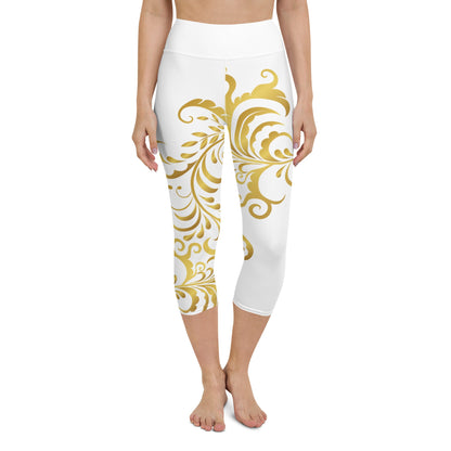 Legging de Yoga Court Prestige™ Blanc et Or Floraison - Prestige SXM