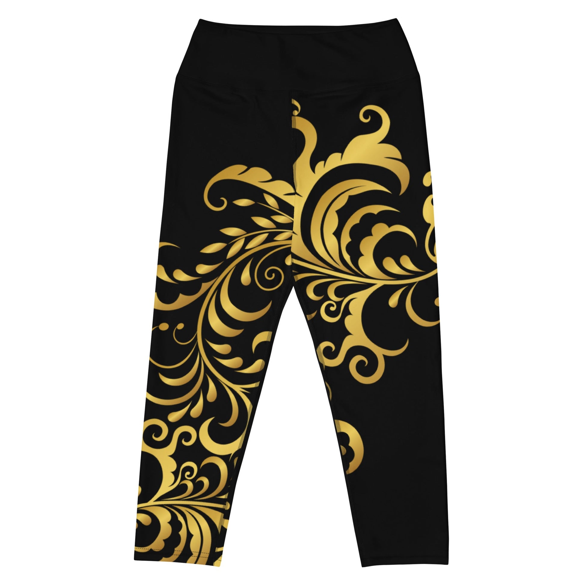 Legging de Yoga Court Prestige™ Noir et Or Floraison - Prestige SXM