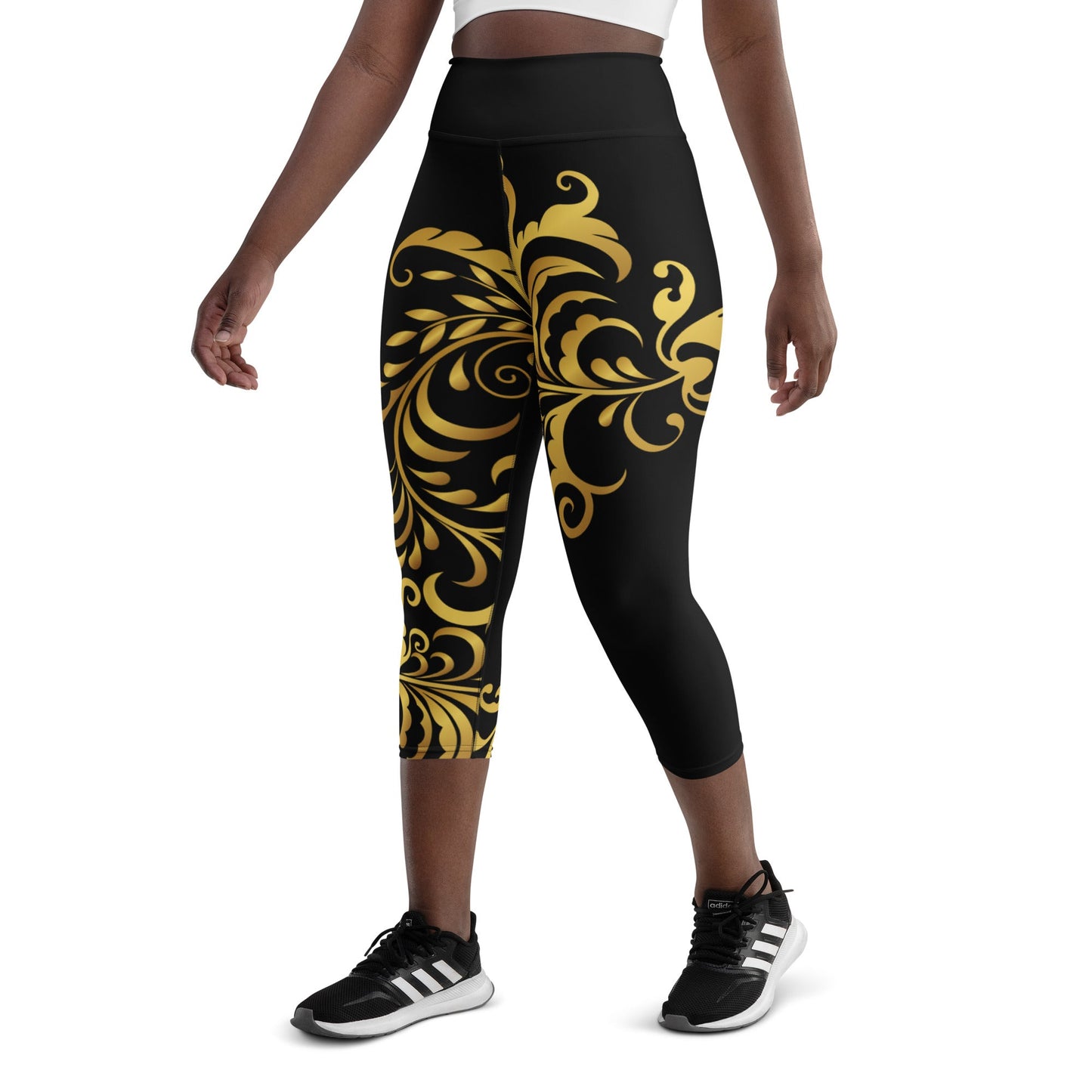 Legging de Yoga Court Prestige™ Noir et Or Floraison - Prestige SXM