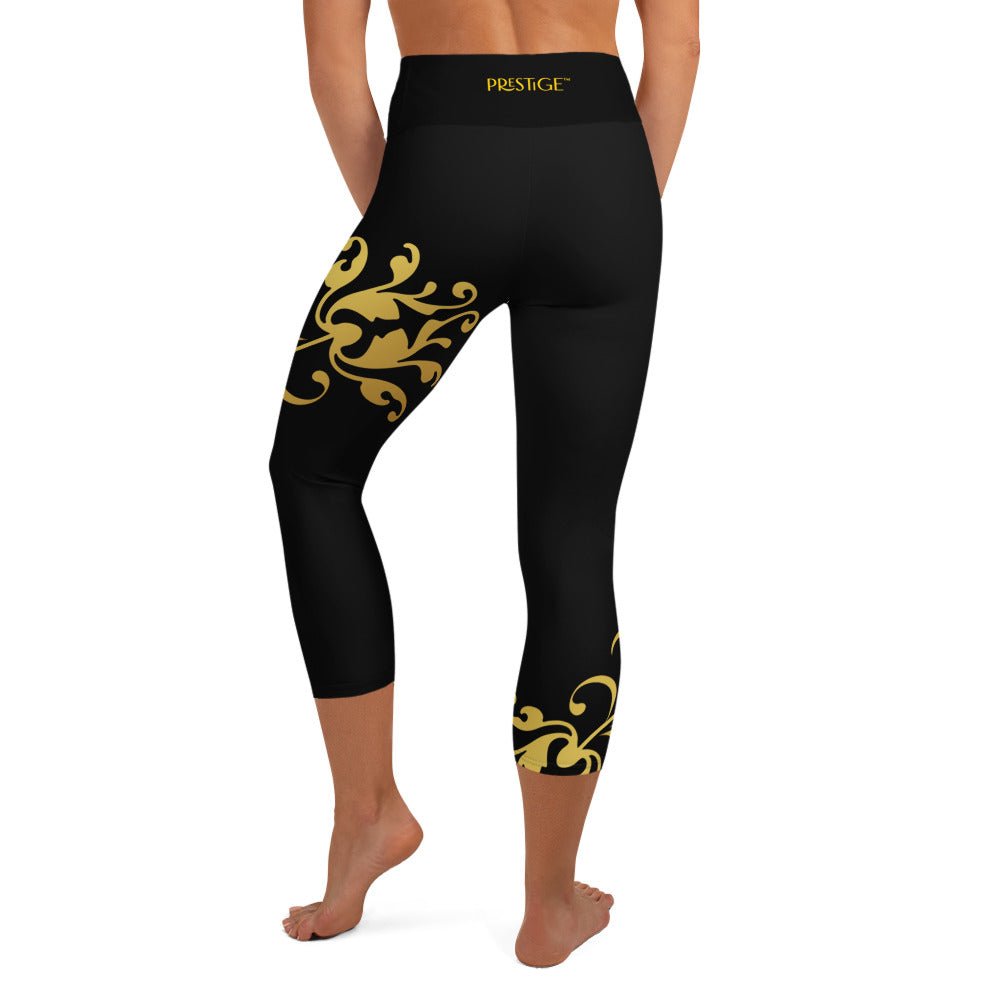 Legging de Yoga Court Prestige™ Noir et Or Floraison - Prestige SXM