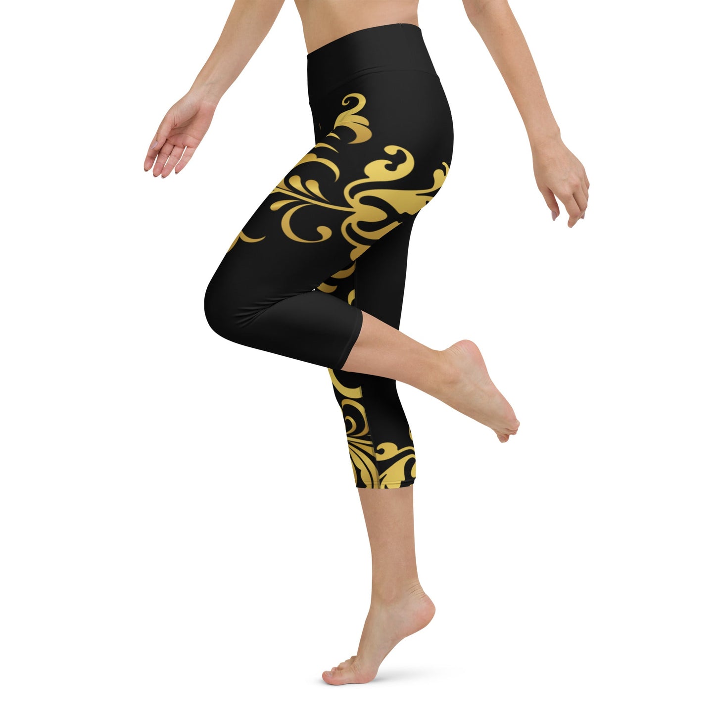 Legging de Yoga Court Prestige™ Noir et Or Floraison - Prestige SXM