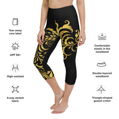 Legging de Yoga Court Prestige™ Noir et Or Floraison - Prestige SXM