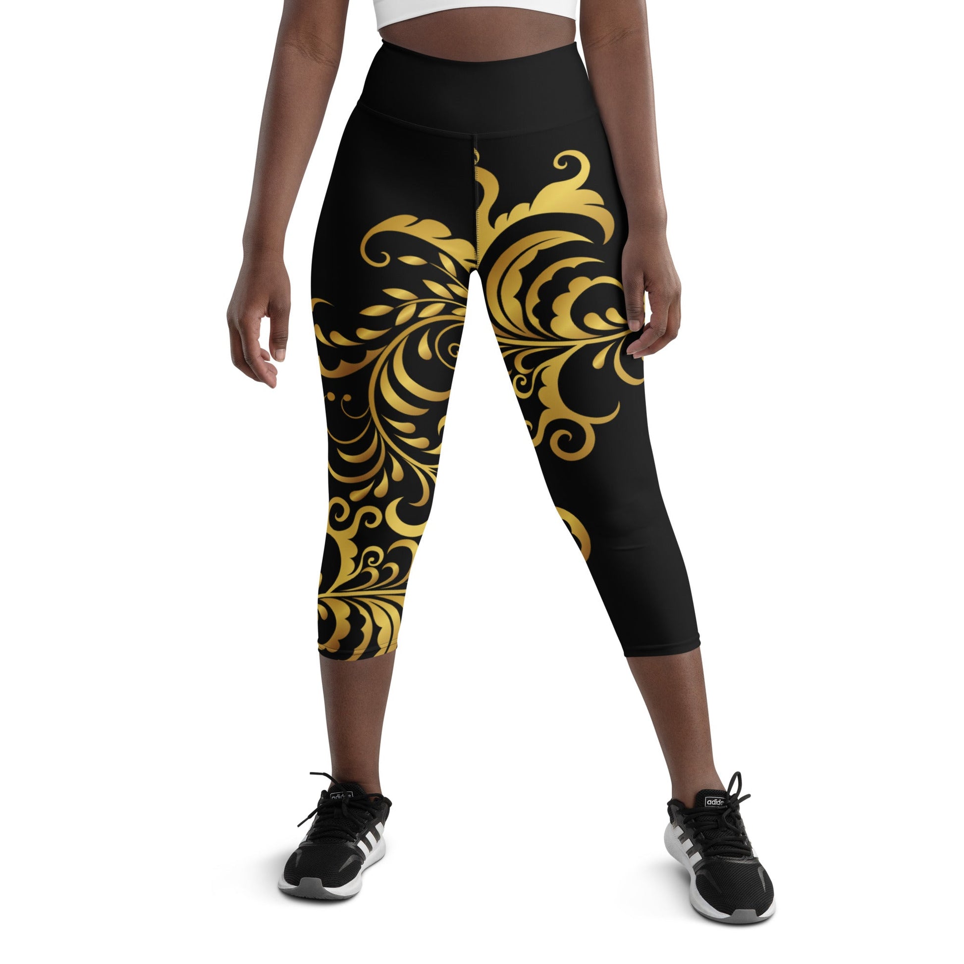 Legging de Yoga Court Prestige™ Noir et Or Floraison - Prestige SXM