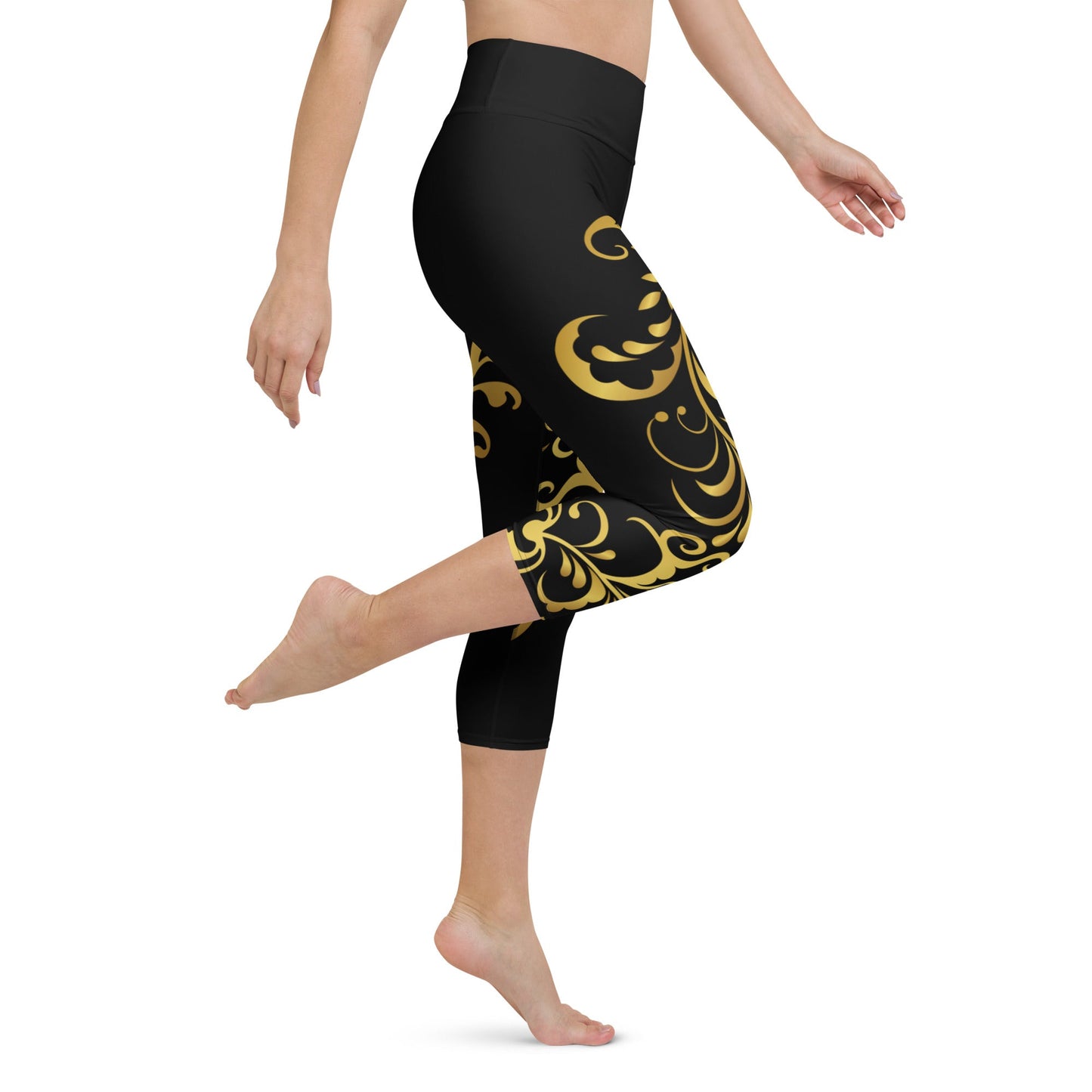 Legging de Yoga Court Prestige™ Noir et Or Floraison - Prestige SXM